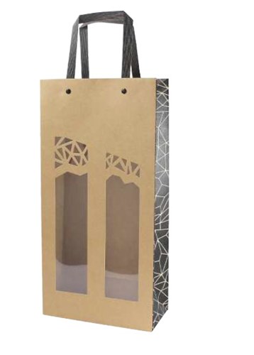 Torba upominkowa Z OKNEM na 2 butelki 190x95x385mm Ecru-Noir