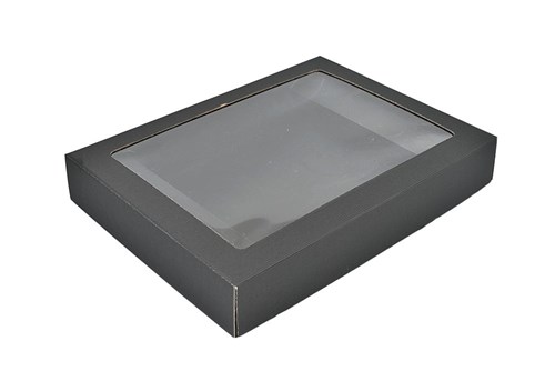 Pudełka karbowane czarne 450x350x70mm wieczka z oknem 10szt