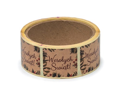 Naklejki papierowe Kraft 35x40mm Wesołych Świąt 2, 200szt.