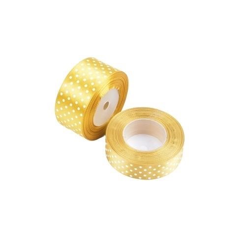 Wstążka satynowa kropki 25mm złota 22m WSK6009