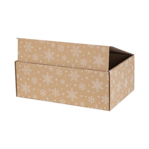 Pudełko świąteczne 375x245x140mm(zewn.) brąz +śnieżki F421