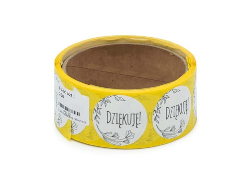 Naklejki okrągłe Białe Fi35mm Dziękuję - 200szt