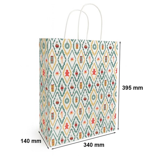 Świąteczna torebka papierowa THEOTIME 340x140x395 mm z uchwytem skręcanym – duża i elegancka