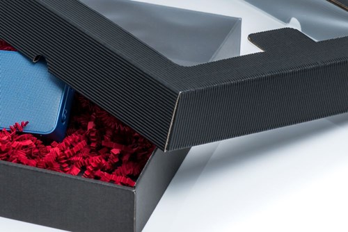 Pudełka karbowane czarne 290x300x50mm z oknem 10 sztuk