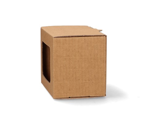 Brązowy karton na kubek z okienkiem 115x85x95mm karbowany