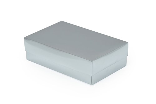 Srebrne pudełko laminowane z uchylonym wieczkiem