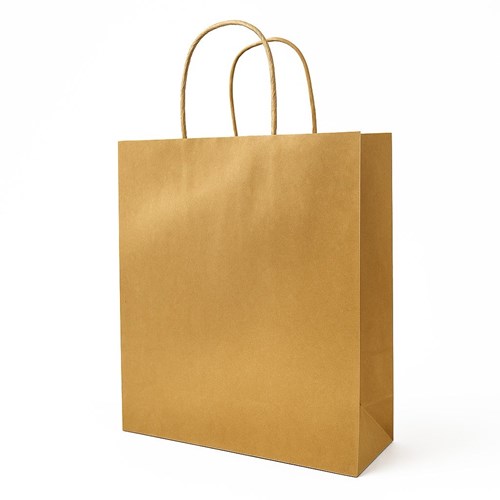  Zestaw 100 złotych toreb papierowych o wymiarach 34 × 14 × 39,5 cm, wykonanych z papieru 100 g/m², wyposażonych w skręcane uchwyty typu kraft