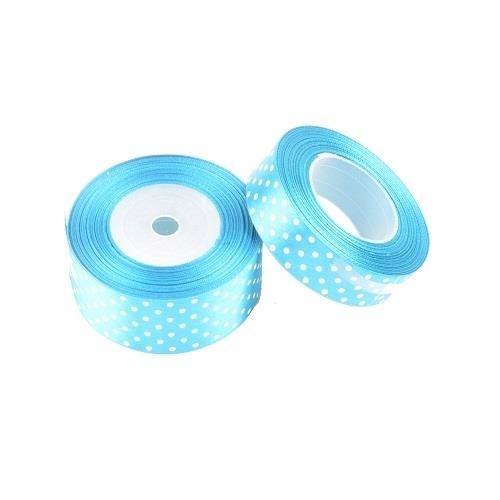 Wstążka satynowa kropki 25mm błękitna 22m WSK6097
