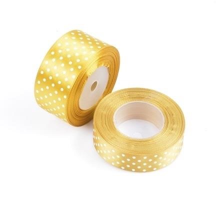 Wstążka satynowa kropki 12mm złota 22m WSK6009