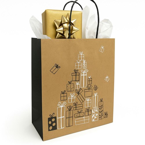 Torba świąteczna z papieru KRAFT 180x80x220mm PREZENTY