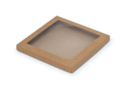 Pudełko ozdobne brązowe kraft 210x210x20mm z oknem