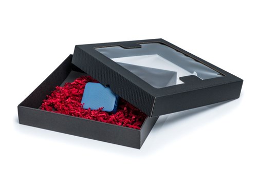 Pudełka karbowane czarne 290x300x50mm z oknem 10 sztuk