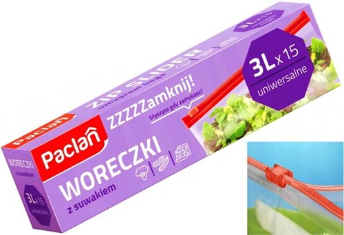 Paclan woreczki strunowe z suwakiem 3 l do żywności, 15 szt.