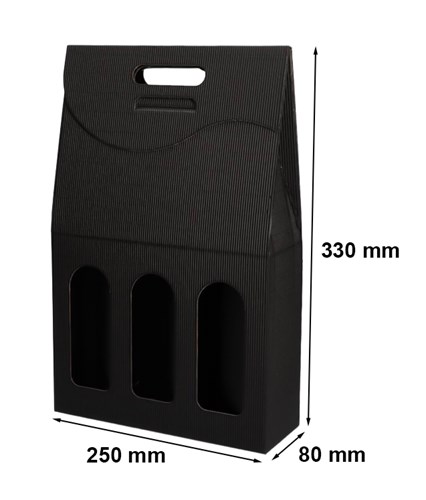 Pudełka karbowane czarne na 3 wina 250x80x330mm 10szt