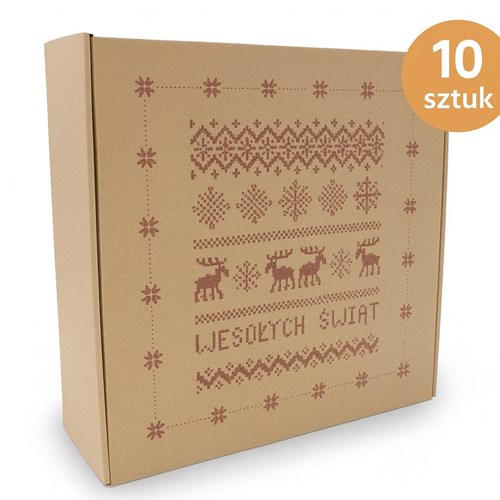 karton świąteczny 10 sztuk, karton renifery WŚ, pudełka świąteczne kraft, kartony fasonowe boże narodzenie, pudełka prezentowe