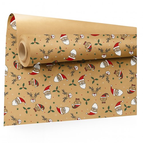 Papier ozdobny kraft z motywem Mikołaja 0,69x50 m – ekologiczny i świąteczny