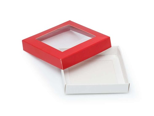 Pudełko ozdobne czerwone 105x105x20mm z oknem