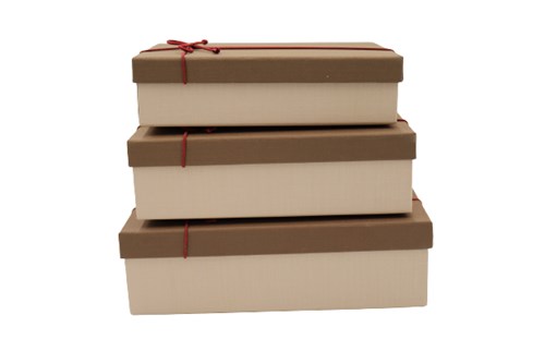Zestaw pudełek - prostokąt rzemyk (3szt.) Beż/brąz
