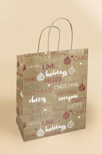 Torba papierowa świąteczna KRAFT 340x140x395mm ŻYCZENIA