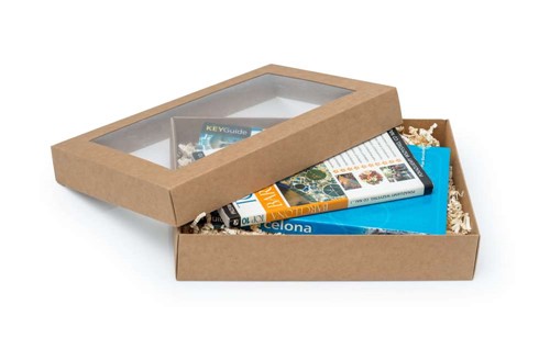 Pudełko ozdobne płaskie kraft 260x180x50mm z oknem