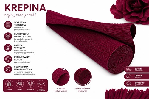 Krepina Włoska 180g Burgundowa 50×250 cm Gruba Bibuła Florystyczna