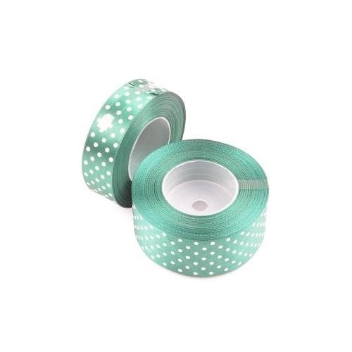 Wstążka satynowa kropki 25mm zielona 22m WSK6090
