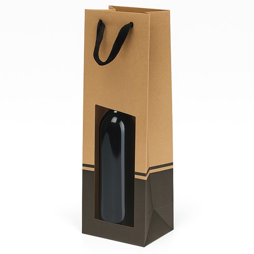 Torba na wino KRAFT 95x91x385mm, brązowo-czarna Z OKNEM