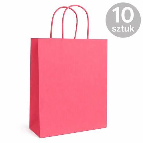 Torba papierowa różowa 180×80×225 mm z uchwytem 10 sztuk