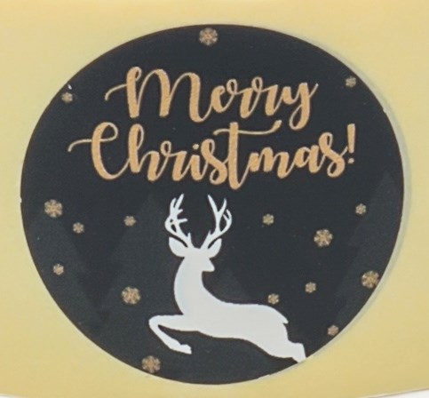 Naklejki okrągłe Czarne Fi30mm Merry Christmas Jelonek 200sz