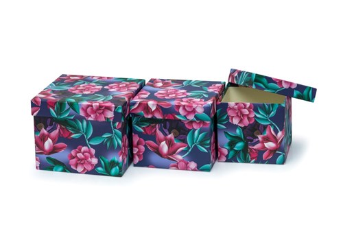 Zestaw pudełek KWADRAT KWIATY PIWONIE (3 szt)