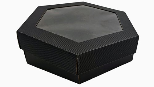 Pudełka karbowane czarne 240x240x90mm wieczko z oknem, 10szt