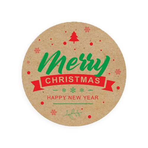 Naklejki okrągłe Kraft 35mm Merry Christmas & Happy New Year