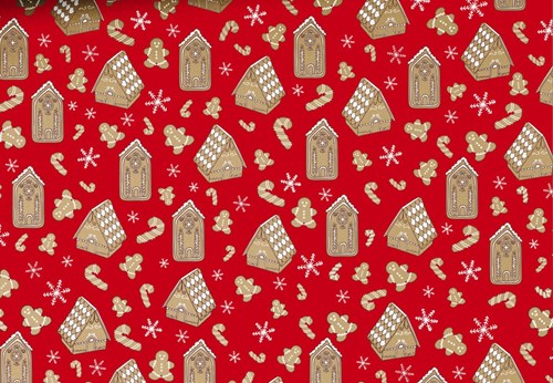 Papier ozdobny czerwony DOMKI, 69cm/50m