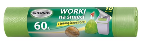 GR Worki HD zielone z taśmą 60l 15szt