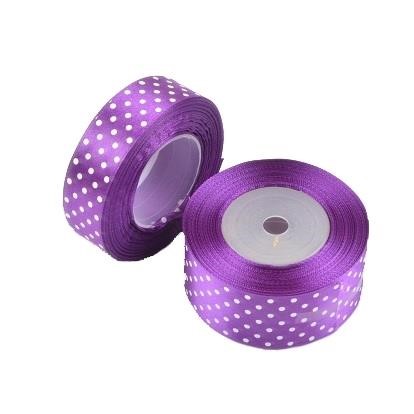 Wstążka satynowa kropki 12mm fioletowa 22m WSK6123