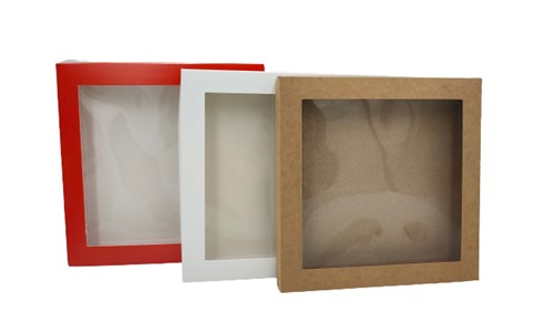 Pudełko ozdobne brązowe kraft 210x210x20mm z oknem