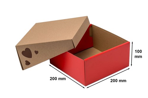 Pudełko ozdobne z wieczkiem EKO SERCE CZERWONE 200x200x100mm