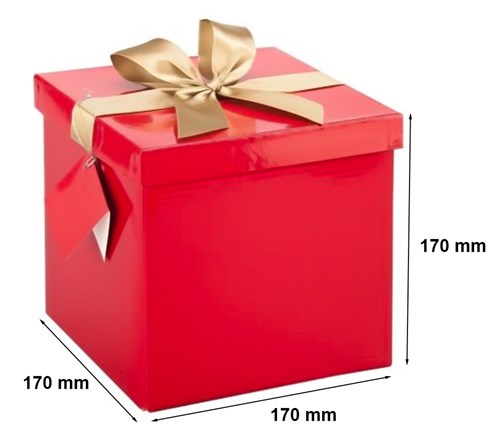 Czerwone pudełko składane ze złotą kokardą