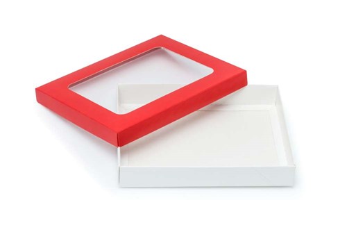 Pudełko ozdobne czerwone 195x155x30mm z oknem