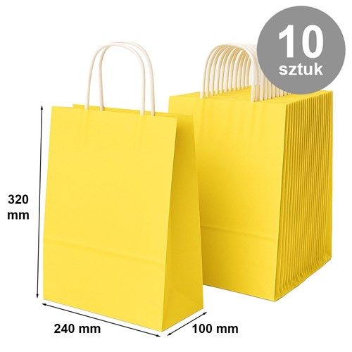 Pakiet - Torba papierowa na prezent 240x100x320 / ŻÓŁTA 10 szt
