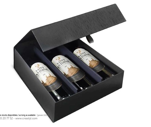 Pudełko czarne na 3 wina 340x290x95mm (zewn.) na magnes