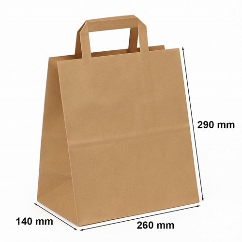 Torba papierowa 260x140x290mm BRĄZOWA uchwyt płaski