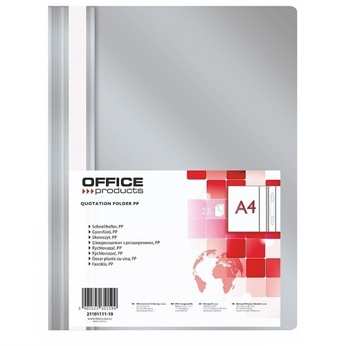 Skoroszyt wpinany Office Prod. A4 PP 25szt Szary
