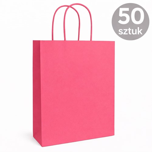 Torba papierowa różowa 180×80×225 mm z uchwytem 50 sztuk