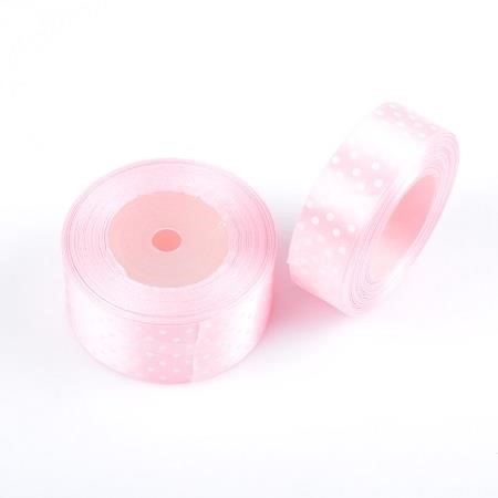 Wstążka satynowa kropki 25mm różowa 22m WSK6037