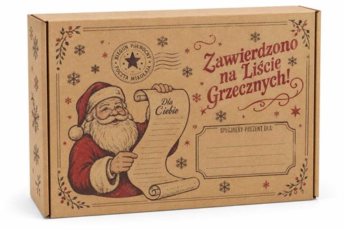 Zestaw 10 kartonów świątecznych 330 × 250 × 100 mm FEFCO 427 z Mikołajem trzymającym list