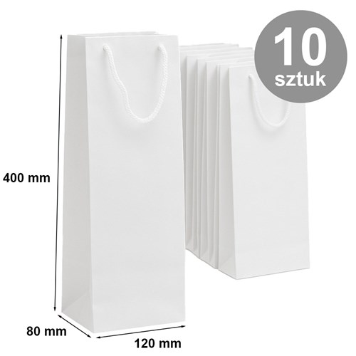 Torba Papierowa Ozdobna Na Wino 120x80x400mm Biała - Pakiet 10 szt