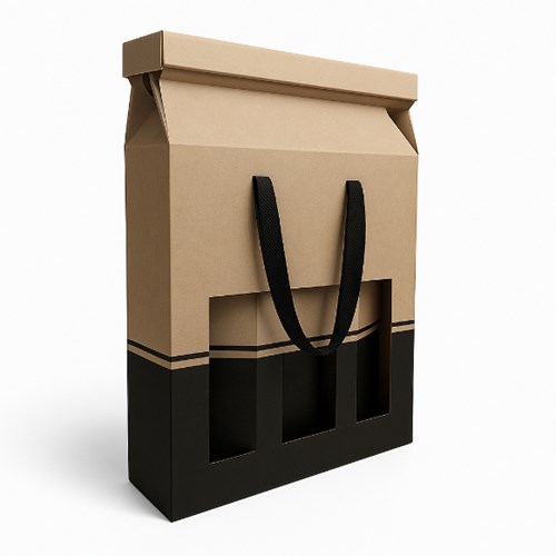 Pudełko Premium EKO POP-UP na 3 wina – kraft 285×95×385 mm