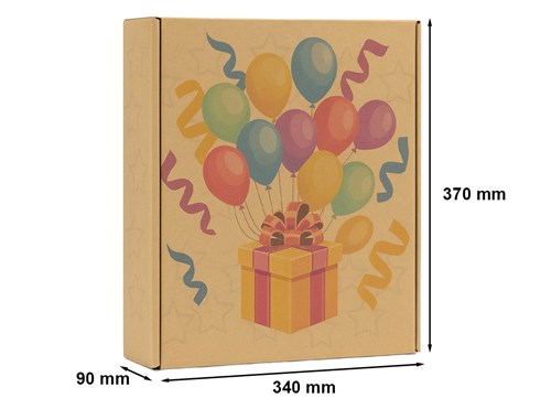 karton urodzinowy, pudełko prezentowe kraft, opakowanie urodzinowe, karton fasonowy nadruk, pudełko kolorowe na prezent