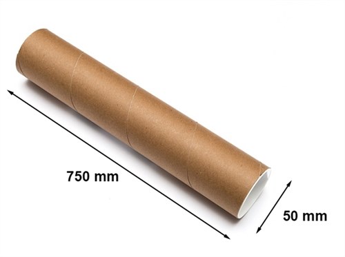Pakiet okrągłych tub tekturowych 50 x 750 mm z zatyczkami do wysyłki plakatów B1
